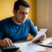 Microempreendedor analisa documentos fiscais com calculadora e notebook durante a regularização da declaração do MEI