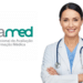Médica ao lado da logo do Enamed.