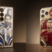 Celular Samsung personalizado com Messi, edição Caviar Argentina, e iPhone de luxo com Cristiano Ronaldo, edição Caviar Portugal.
