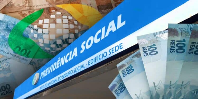 Imagem ilustrativa em montagem com a logomarca do INSS, a placa do edifício sede da Previdência Social e cédulas de real ao fundo, cena usada para tratar das diferenças entre dois tipos de aposentadoria