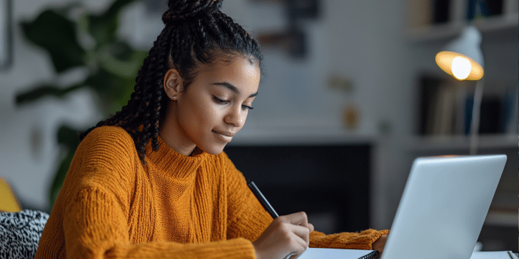 Pessoa estudando com notebook e caderno para concursos públicos com editais de prefeitura e Câmara Municipal.