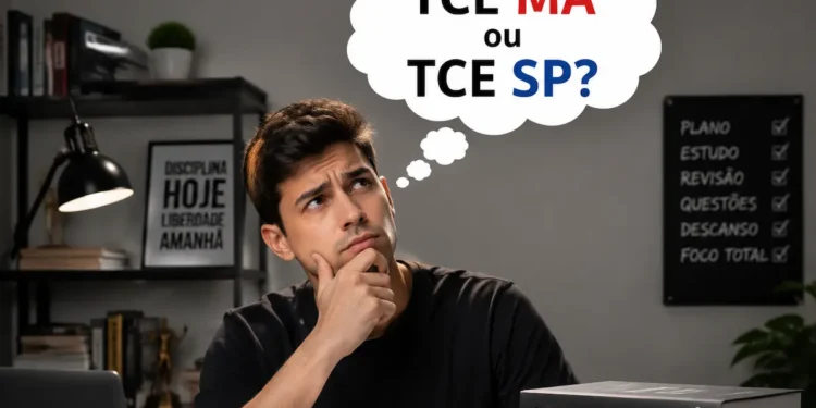 Imagem de um estudante se prepara para os concursos dos Tribunais de Contas do Maranhão e de São Paulo, que oferecem vagas para cargos de controle externo.