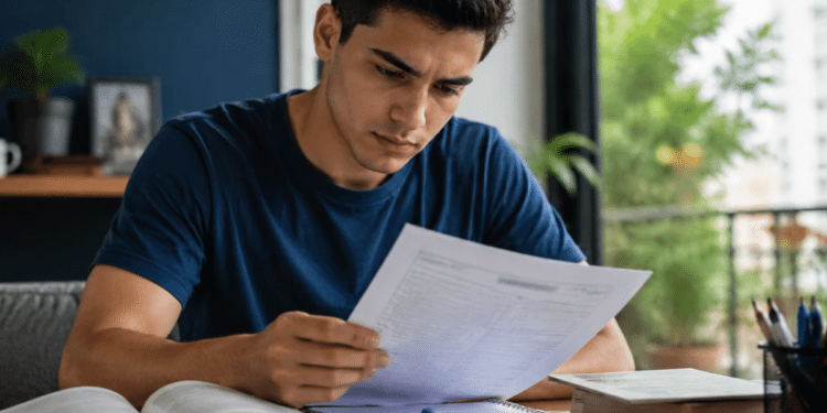 Candidato estudando e analisando edital de concurso público para futuras oportunidades federais.