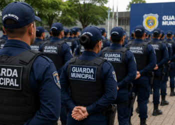 Guardas municipais fardados em formação representando concursos da Guarda Municipal no Ceará.