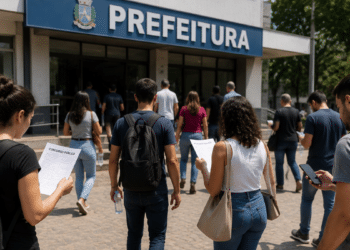 Candidatos chegam a prédio da prefeitura para participar de concurso público.