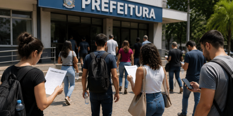 Candidatos chegam a prédio da prefeitura para participar de concurso público.