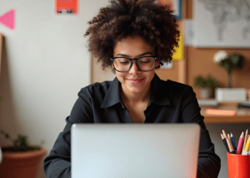 Pessoa estudando pelo notebook para concursos públicos municipais em São Paulo com salários de até R$ 6.102,68.