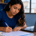 Estudante consulta um calendário ao lado do notebook enquanto se prepara para o Encceja Exterior 2026.