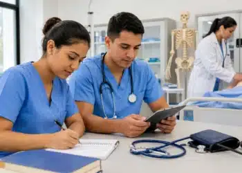  Estudantes participam de aula prática do curso técnico em Enfermagem, representando a formação na área oferecida pela Fundec, cujas inscrições terminam nesta quinta-feira, 23 de julho.