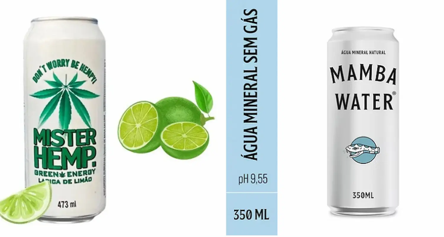 Mamba Water e Mister Hemp são alvos de medidas da Anvisa Latas da água mineral sem gás Mamba Water e do energético Mister Hemp lado a lado, representando produtos suspensos pela Anvisa.