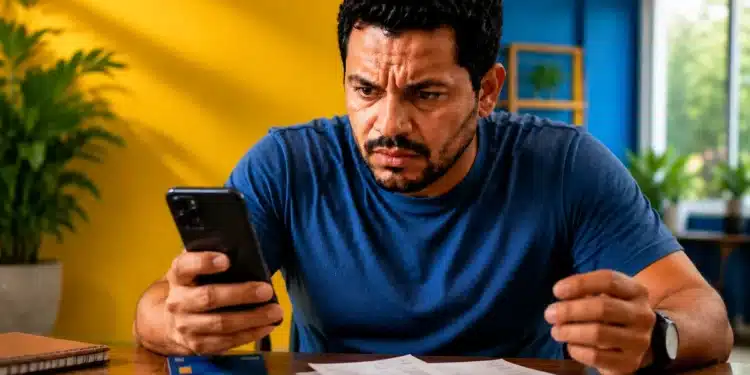 Contribuinte consulta o celular e documentos do Imposto de Renda após erro na chave Pix impedir o recebimento da restituição.
