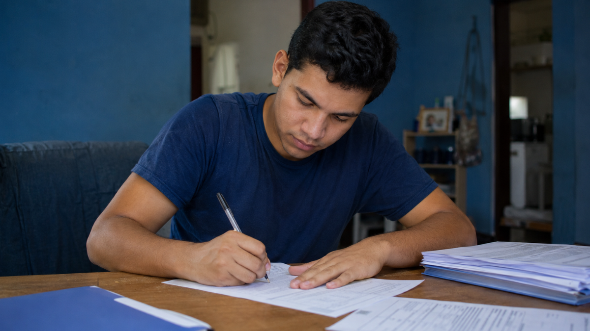 Candidato preenche formulário durante preparação para o Concurso Unificado do Piauí.