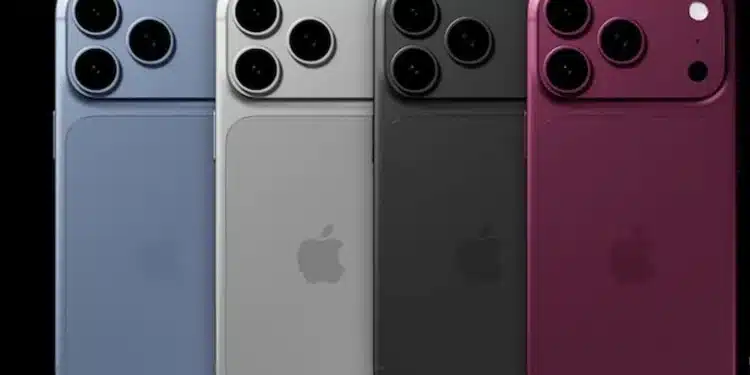 Possíveis modelos do iPhone 18 em diferentes cores, representando as previsões de lançamento e novidades da próxima geração.