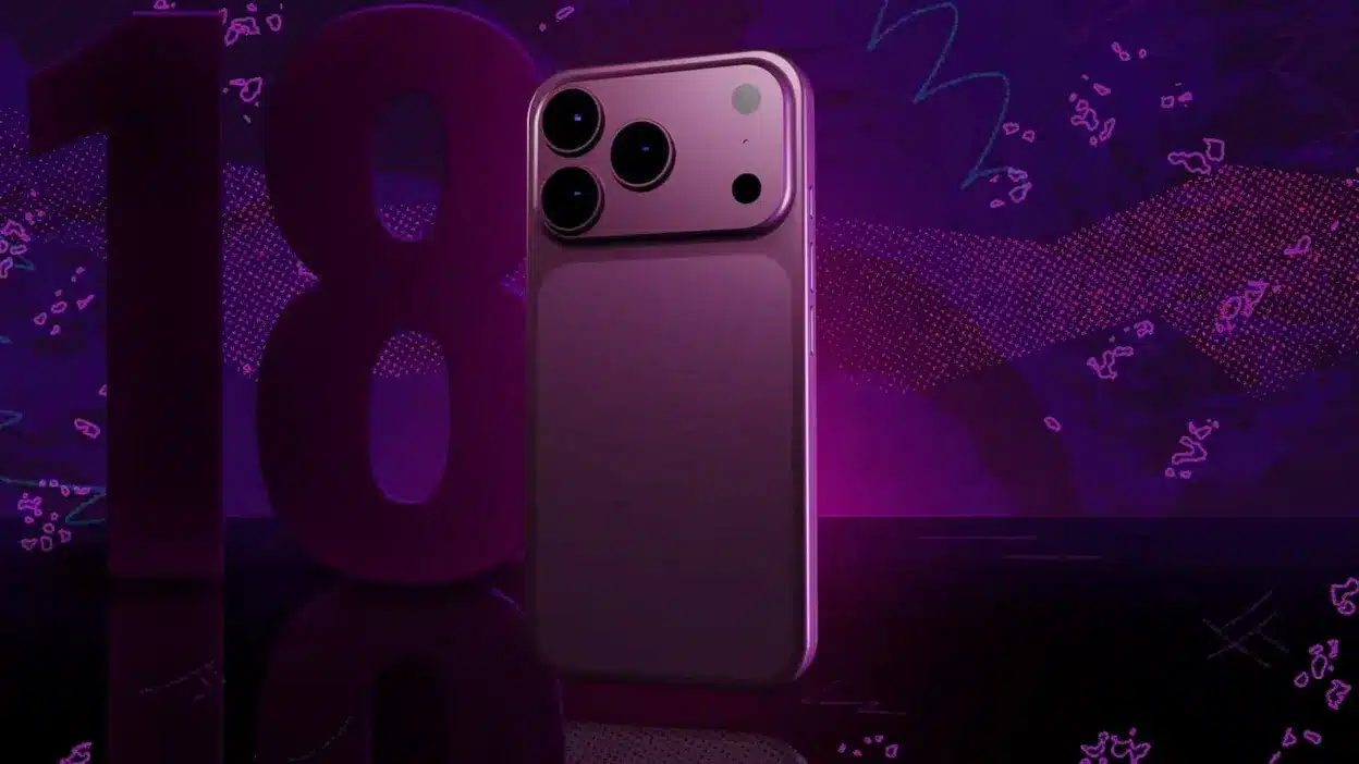 iPhone 18 Pro Conceito do iPhone 18 Pro na possível cor Dark Cherry, com acabamento inspirado em tons de vinho escuro.