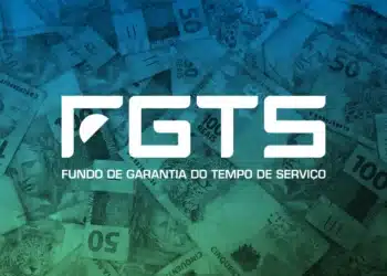 Imagem do FGTS sobre notas de real, representando o repasse de R$ 13 bilhões aos trabalhadores.