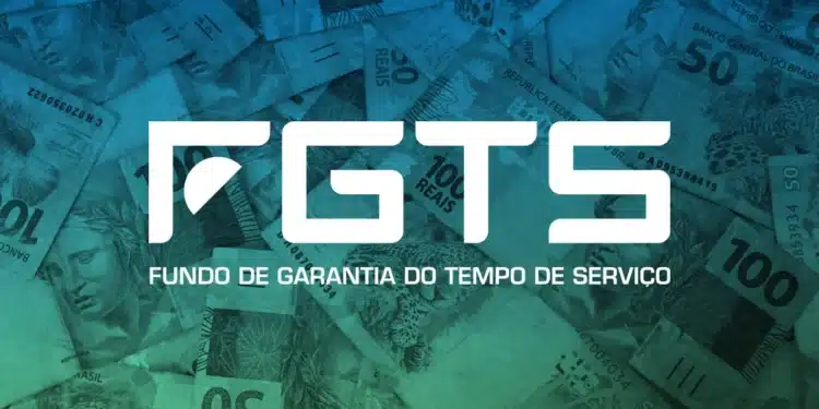 Imagem do FGTS sobre notas de real, representando o repasse de R$ 13 bilhões aos trabalhadores.