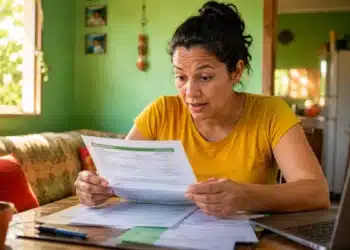 Mulher brasileira analisa documentos em casa, representando as mudanças no Cadastro Único para pessoas que moram sozinhas até 2027.