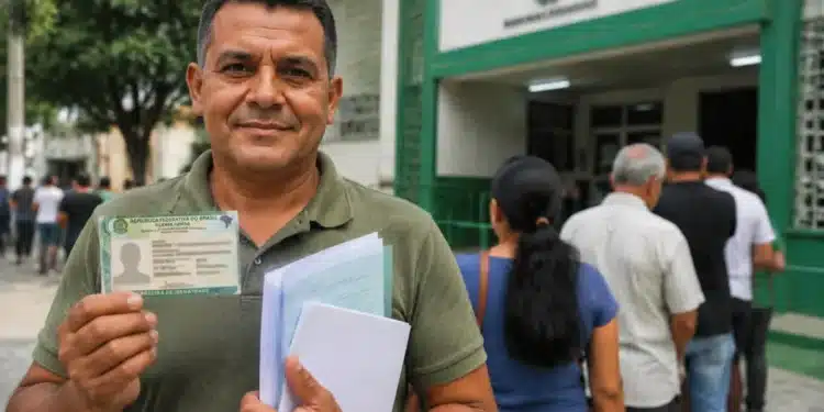 Pessoa segurando documento de identidade, representando o mutirão para emissão da Carteira de Identidade Nacional que será realizado em 18 de julho.
