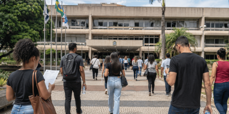 Candidatos se dirigem à prefeitura para participar de processo seletivo com vagas abertas.