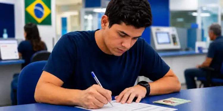 Eleitor preenchendo formulário para pedir o voto em trânsito nas eleições de 2026.