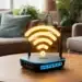 Roteador Wi-Fi sobre uma mesa em uma sala, representando ajustes para melhorar a estabilidade da conexão.