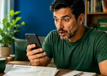 Homem acompanhando investimentos do Tesouro Direto pelo celular em ambiente doméstico