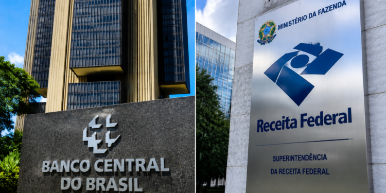 Fachadas do Banco Central do Brasil e da Receita Federal representando concursos públicos com novas atualizações.