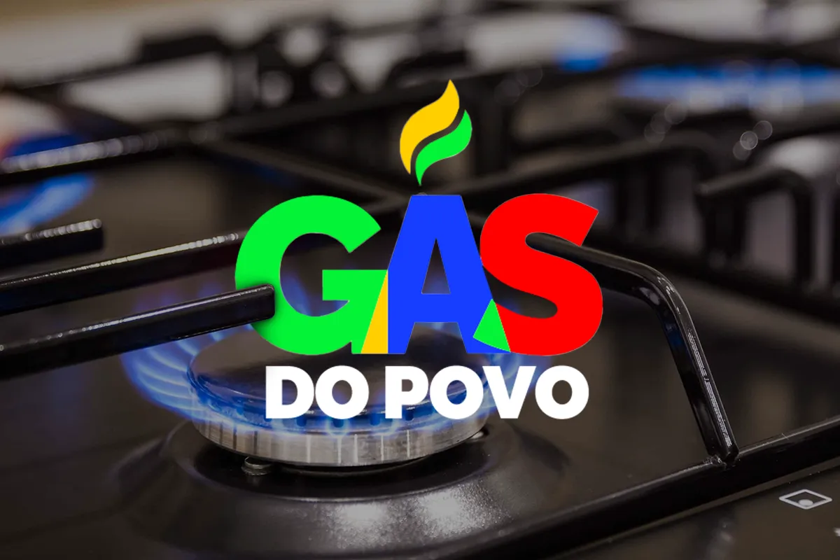 Logotipo do Gás do Povo com chama de fogão representando o programa de acesso ao gás de cozinha para famílias de baixa renda.
