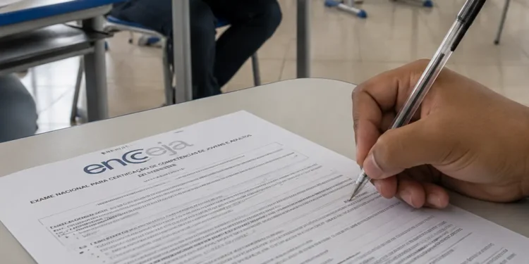 Participante realiza prova do Encceja 2026 em sala de aula.