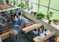 Estudantes em biblioteca universitária representando o processo de mudança de faculdade para universidade conforme critérios do MEC.