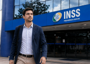 Pessoa em frente à agência do INSS representando a nomeação de aprovados no CNU 2ª edição para cargos no órgão.