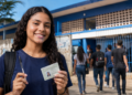 Estudante segura documento de identificação e caneta antes da prova do Encceja 2026.