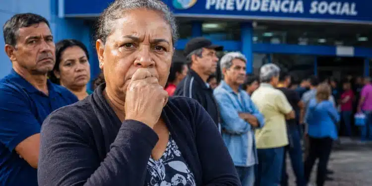 Pessoas aguardam atendimento em frente à Previdência Social, representando a tentativa do governo de acelerar a análise de benefícios do INSS.