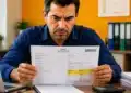 Trabalhador analisa nota fiscal com campos do IBS e da CBS durante a transição da Reforma Tributária.