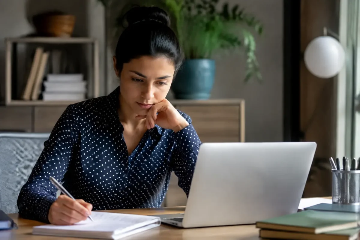 Estudante realiza anotações em computador durante processo de renegociação do Fies em 2026