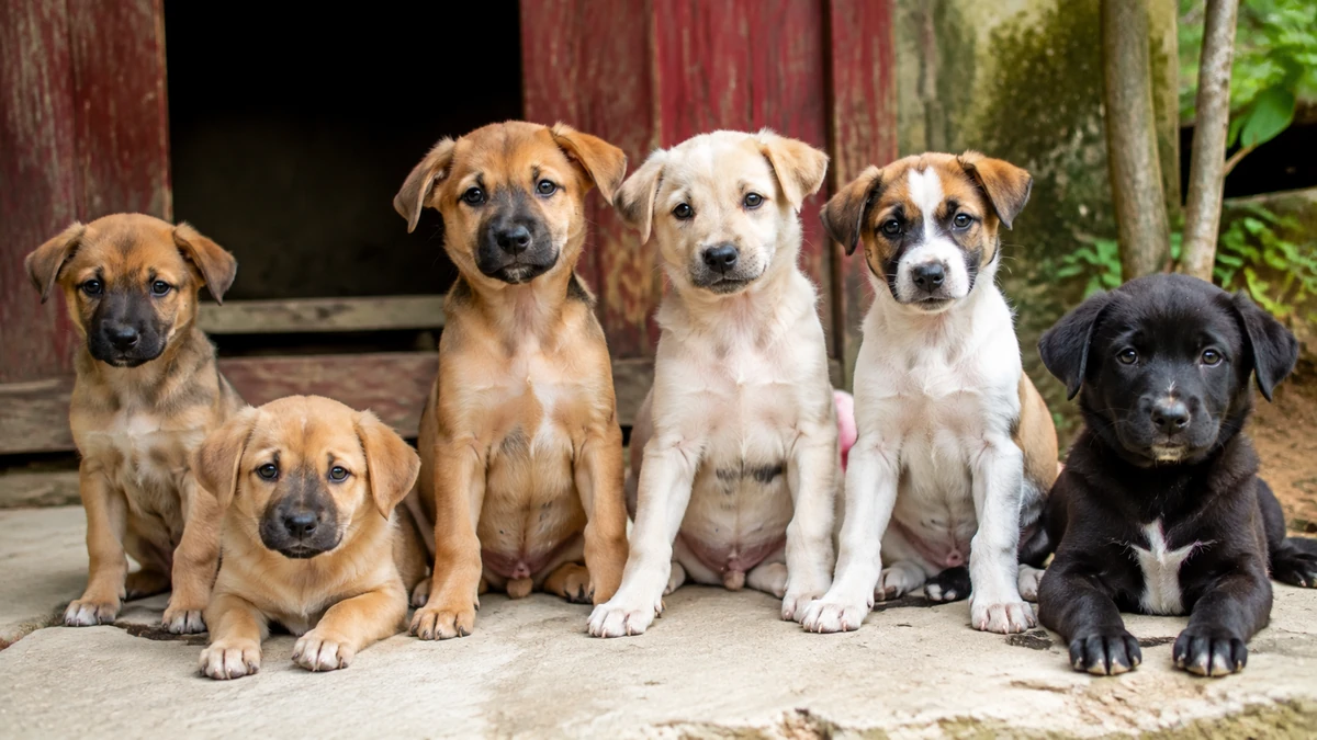 Filhotes de cachorro reunidos representam exemplos do uso da palavra canis, no plural de canil