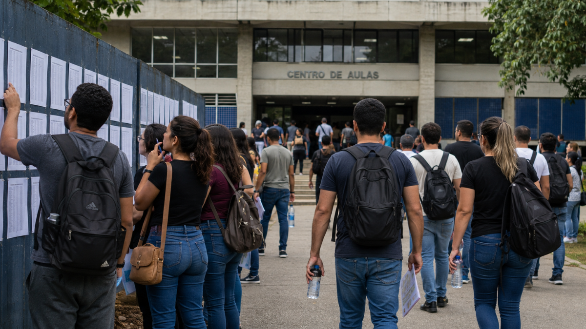 Candidatos consultam listas e caminham para local de prova de concurso público da ManausPrev.