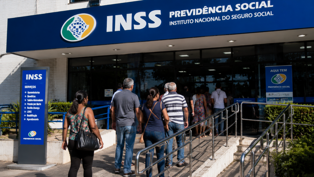Segurados chegam a uma agência do INSS para atendimento presencial.