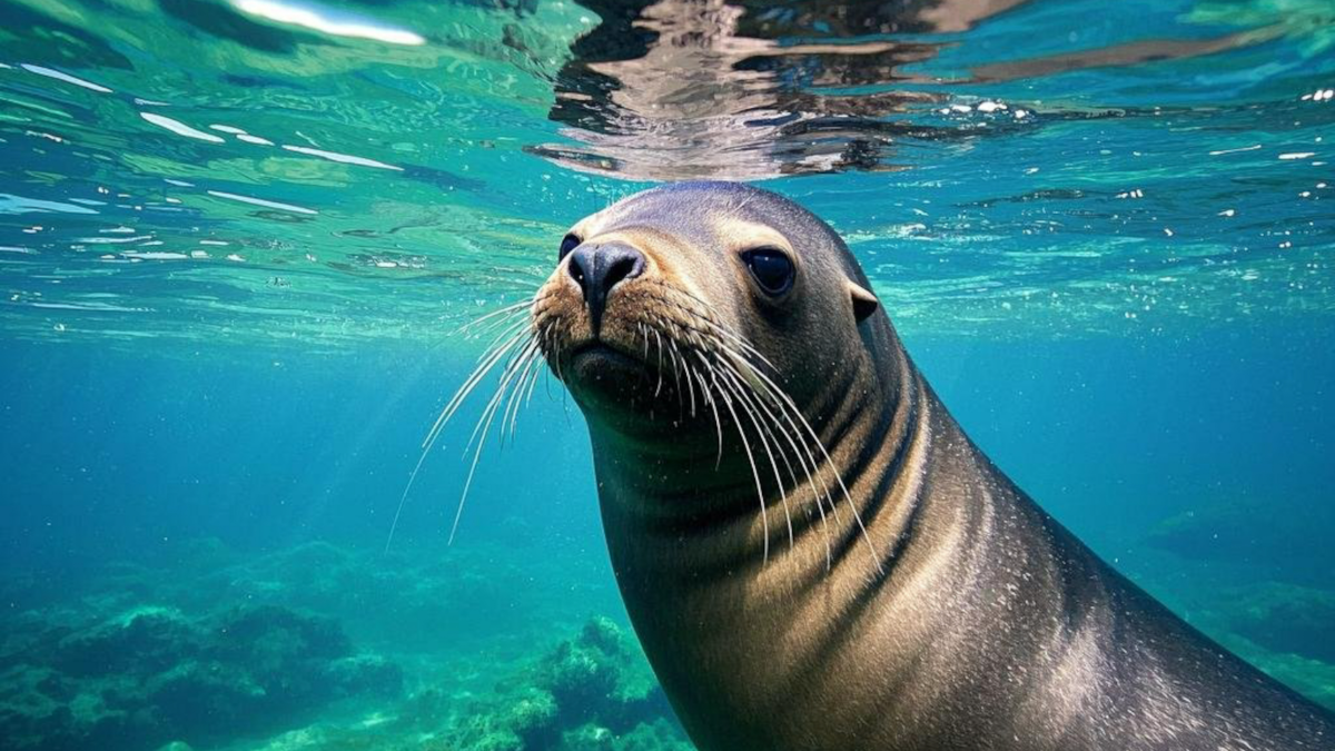Foca nadando em águas cristalinas.