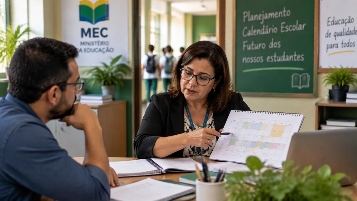 Gestora escolar analisa calendário letivo durante orientação do MEC para adequação dos calendários escolares de 2027