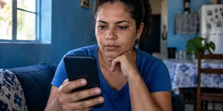 Eleitora utiliza celular para acompanhar informações do e-Título durante o período das Eleições 2026