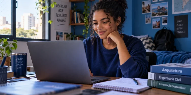 Estudante acessa softwares gratuitos da Autodesk pelo notebook