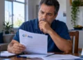 Homem analisa documentos para verificar contribuições ao INSS antes da aposentadoria