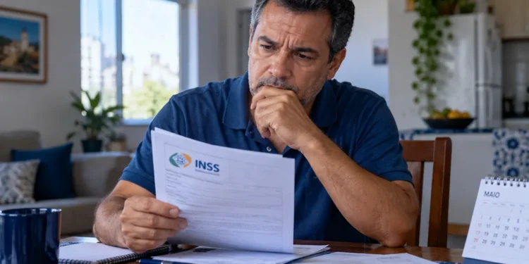 Homem analisa documentos para verificar contribuições ao INSS antes da aposentadoria