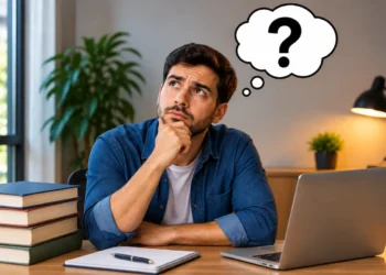 Concurseiro em dúvida sobre qual concurso público escolher de acordo com seu perfil.