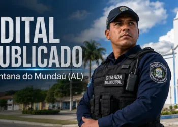 Guarda Municipal de Santana do Mundaú (AL) em destaque com informação sobre edital publicado e período de inscrições do concurso.