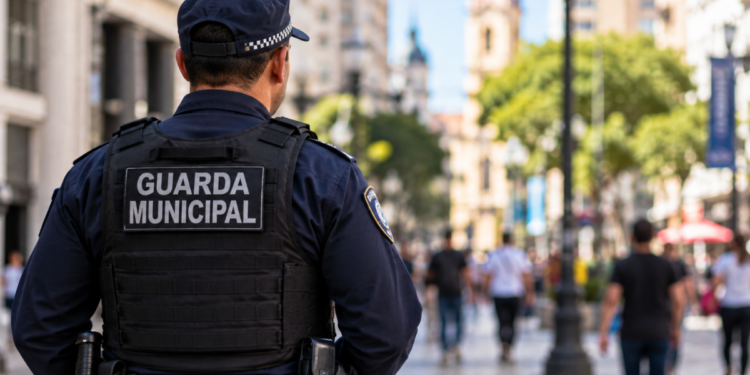 Guarda Municipal em área urbana, representando concurso de Nísia Floresta com 30 vagas.