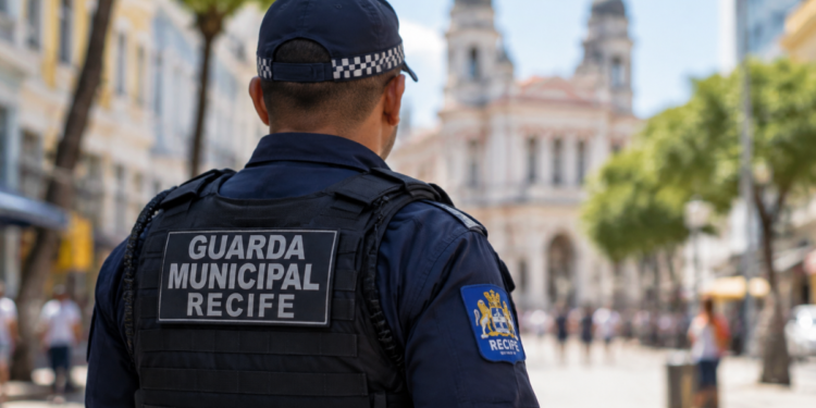 Guarda Municipal do Recife fardado em área urbana da cidade.
