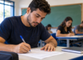 Candidato realiza prova em sala de aula representando concurso da Prefeitura de Alvorada RS.