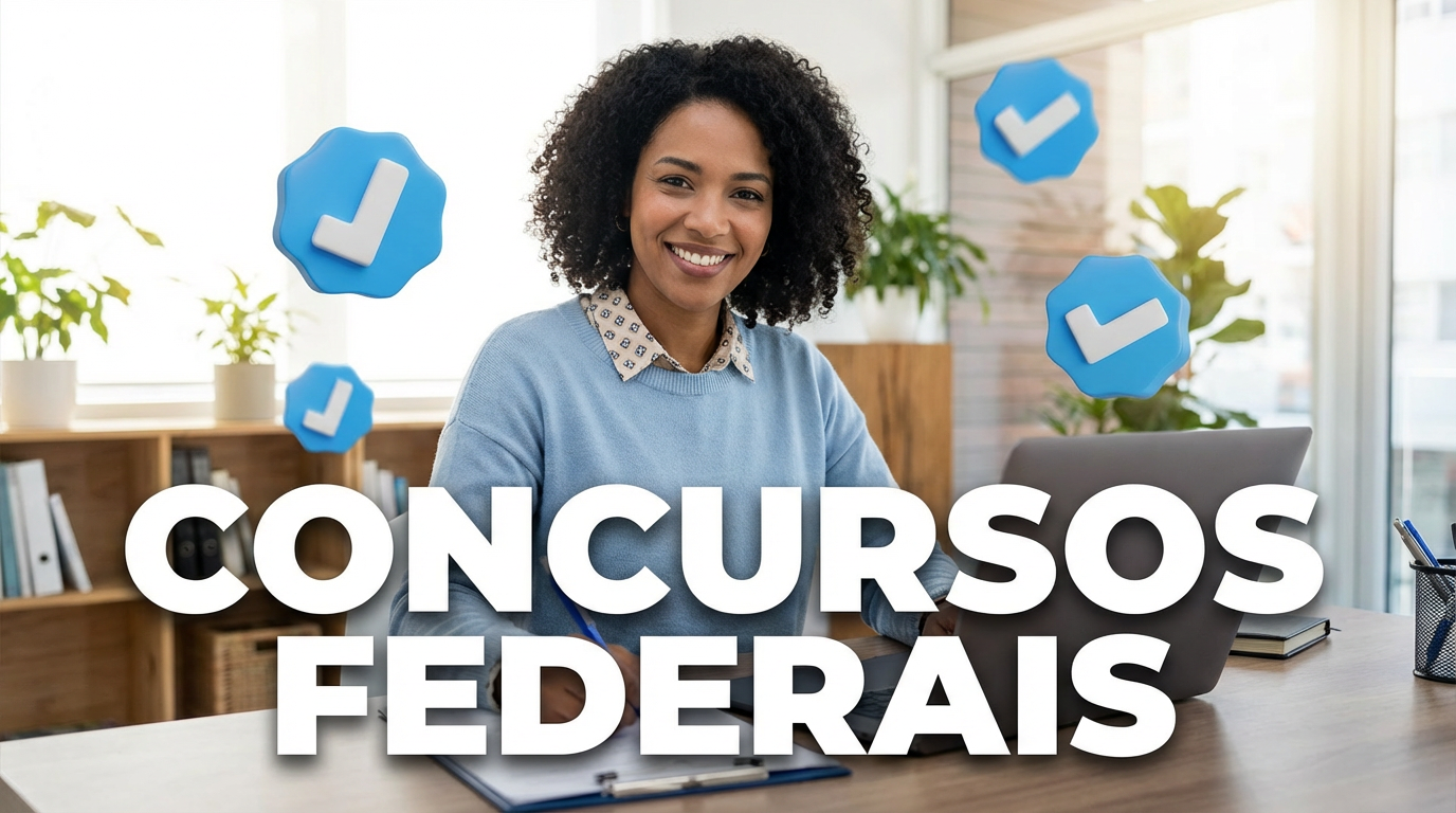 Mulher em ambiente de trabalho representa concursos federais com editais autorizados para diferentes órgãos.